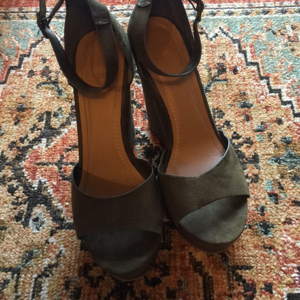 Bamboo Olive Green Suede Wedge Heels